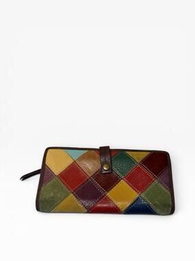 Vintage Y2K Leather Patchwork Wallet Pelle Studio Color block Coastal Cowgirl